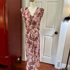 Steve Madden Pink Ruched V-Neck Maxi Dress
